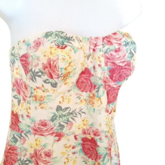 White Pink Floral Strapless Mini Dress Size Medium - - Picture 2 of 3